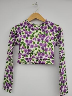 NWT Verandah Floral Swim Top Long Sleeve Rashguard Conscious Luxury Sz Small